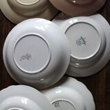 6 mismatched deep plates in floral colours from Digoin, Sarreguemines, Gien.