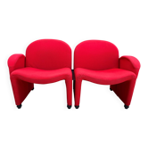 Red foam and fabric armchairs and benches by Sitland from the 1970s.