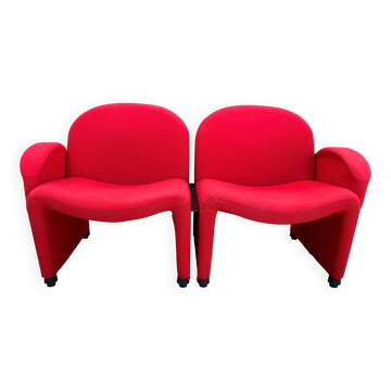 Red foam and fabric armchairs and benches by Sitland from the 1970s.