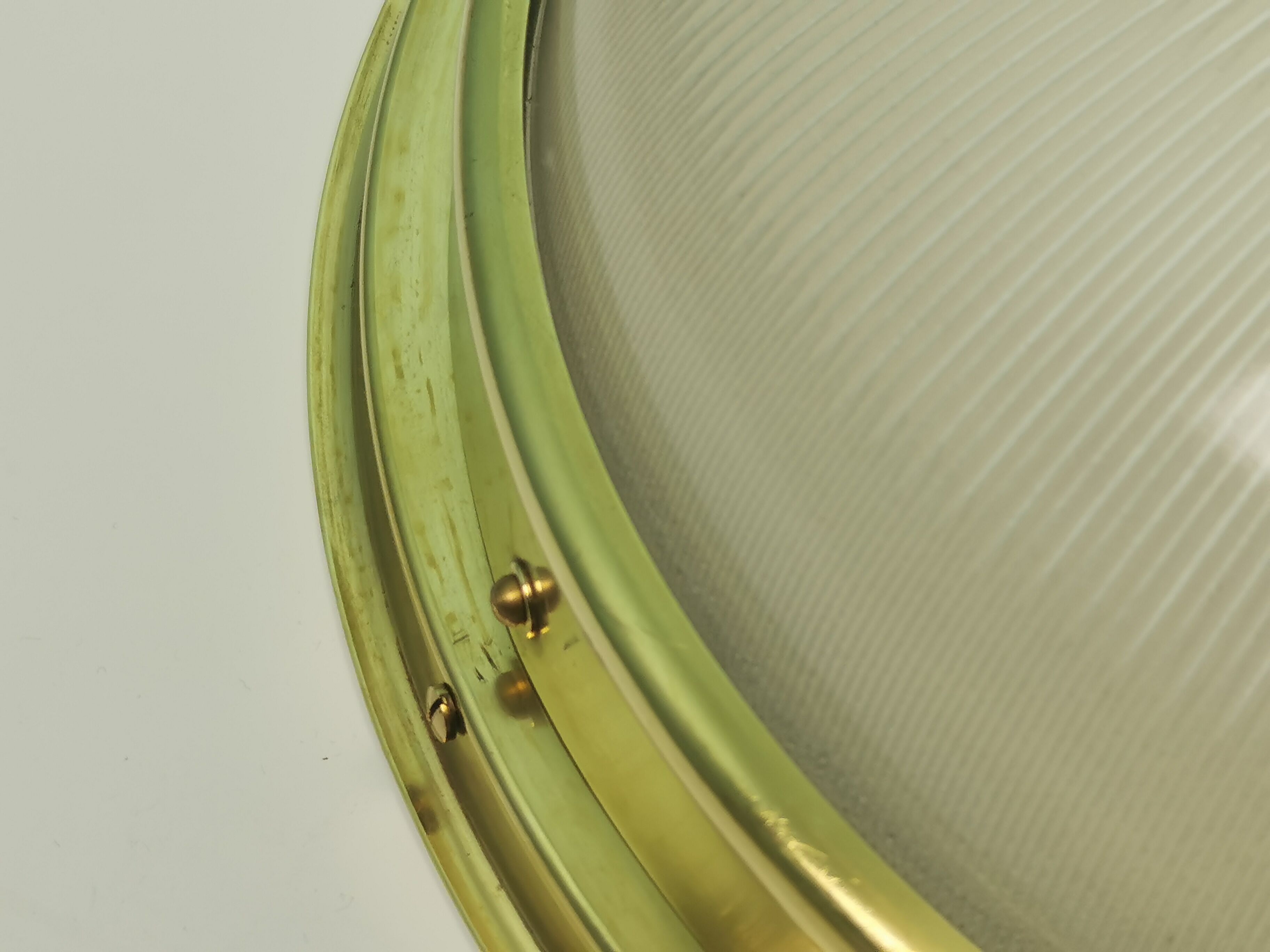 Brass holophane glass ceiling light