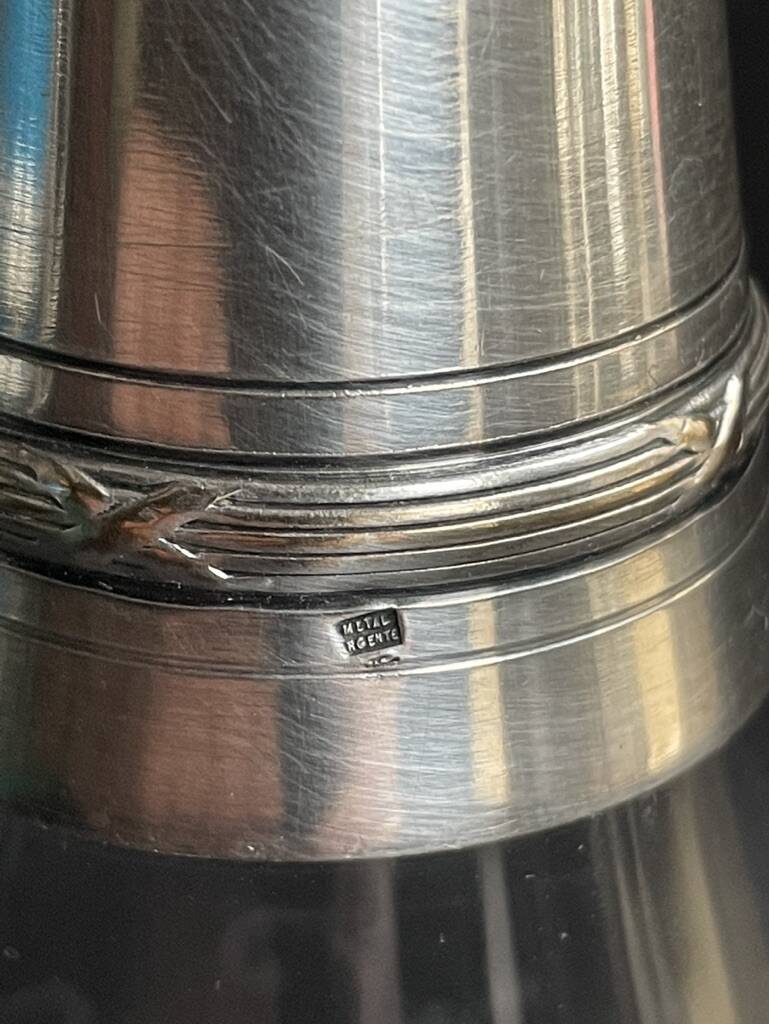 Liqueur carafe in engraved crystal & silver metal