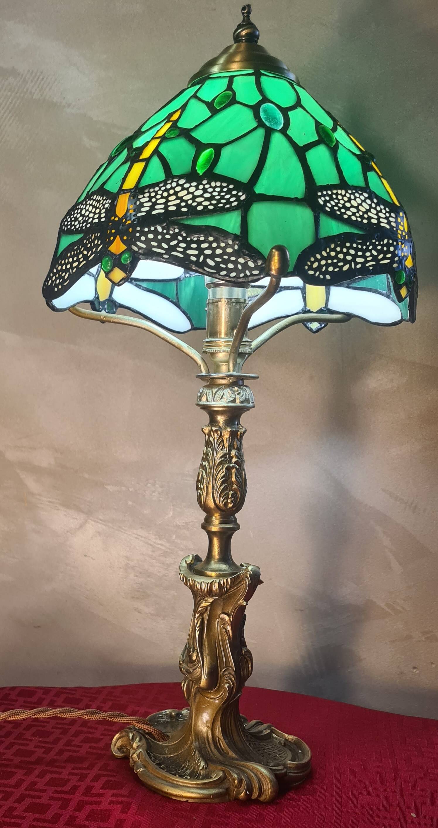 antique art nouveau bronze lamp, old rococo style 44x22 lampshade ve