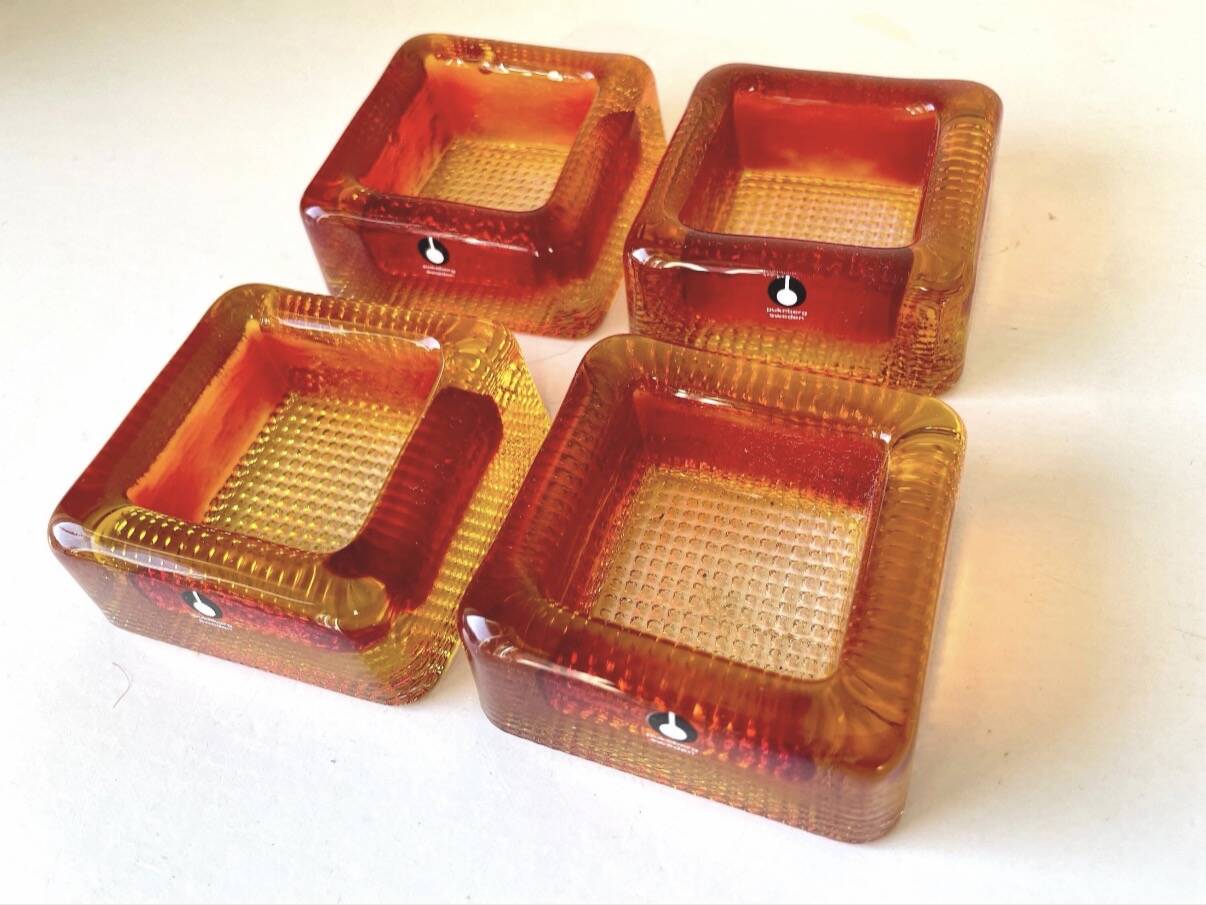 Swedish Design lot of 4 glass vintage ashtrays 1960's