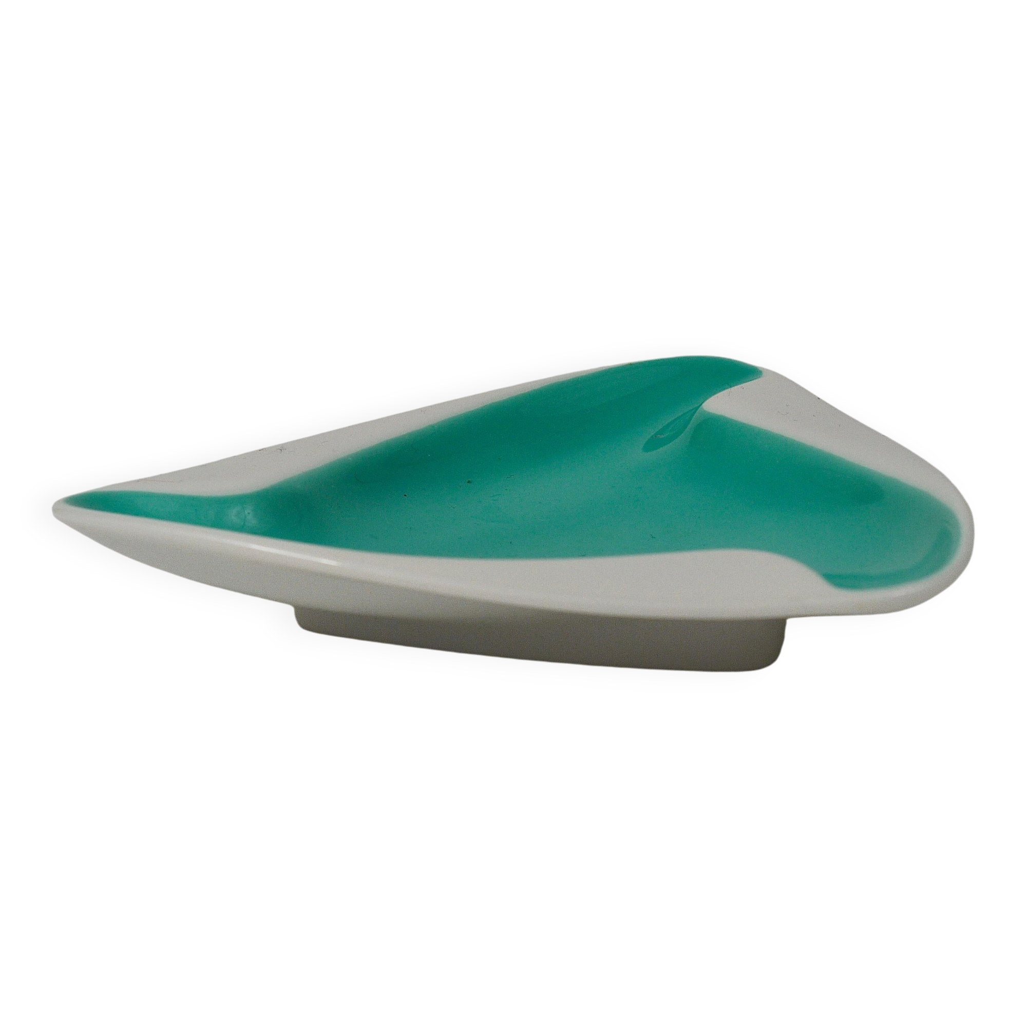 Slim turquoise porcelain ashtray from Augarten Vienna, mid-century, Austria, 1950s.