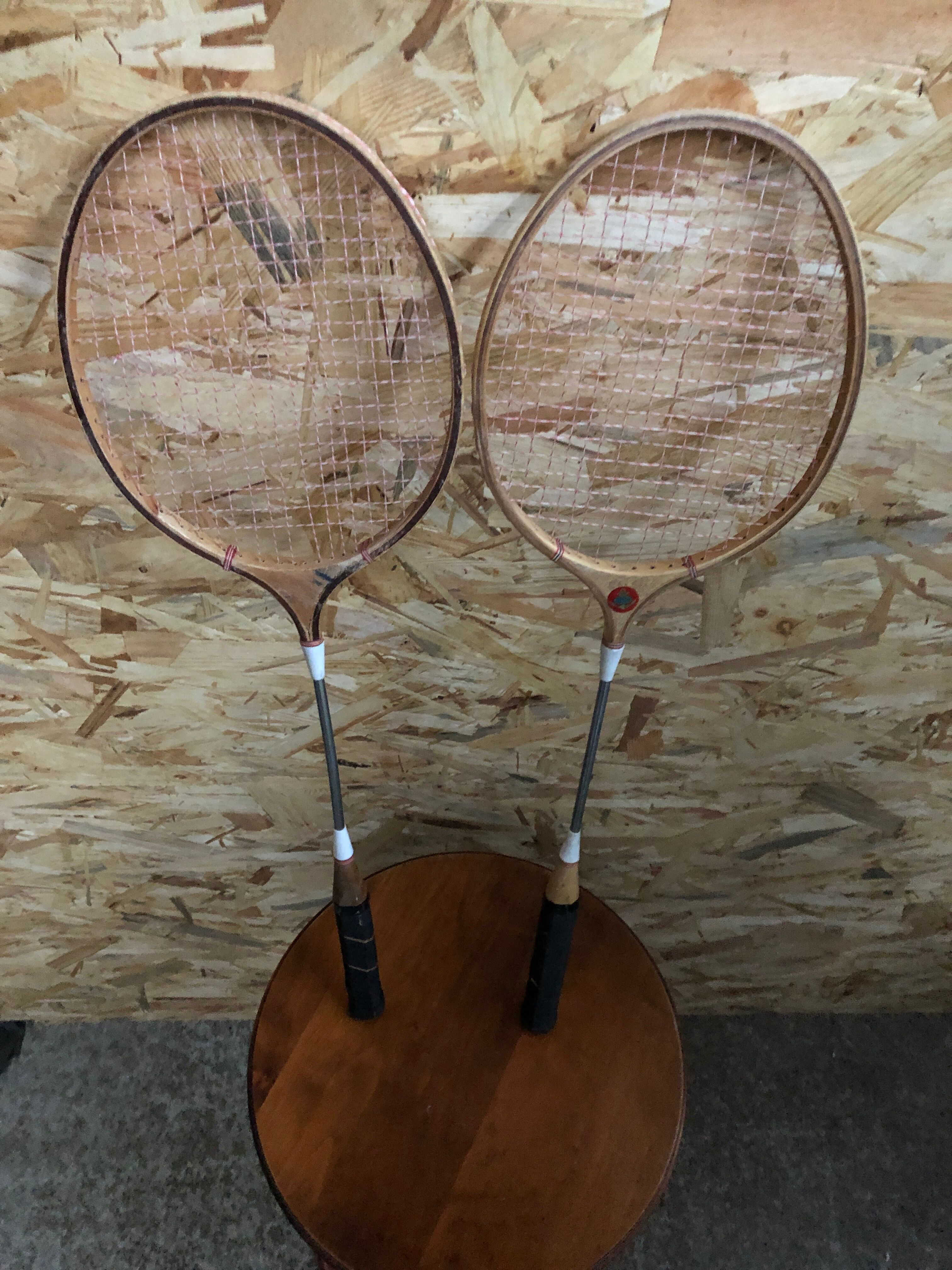 Pair old racket badminton odc wood sport vintage