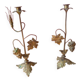 Pair of old candlesticks wheat and vine
