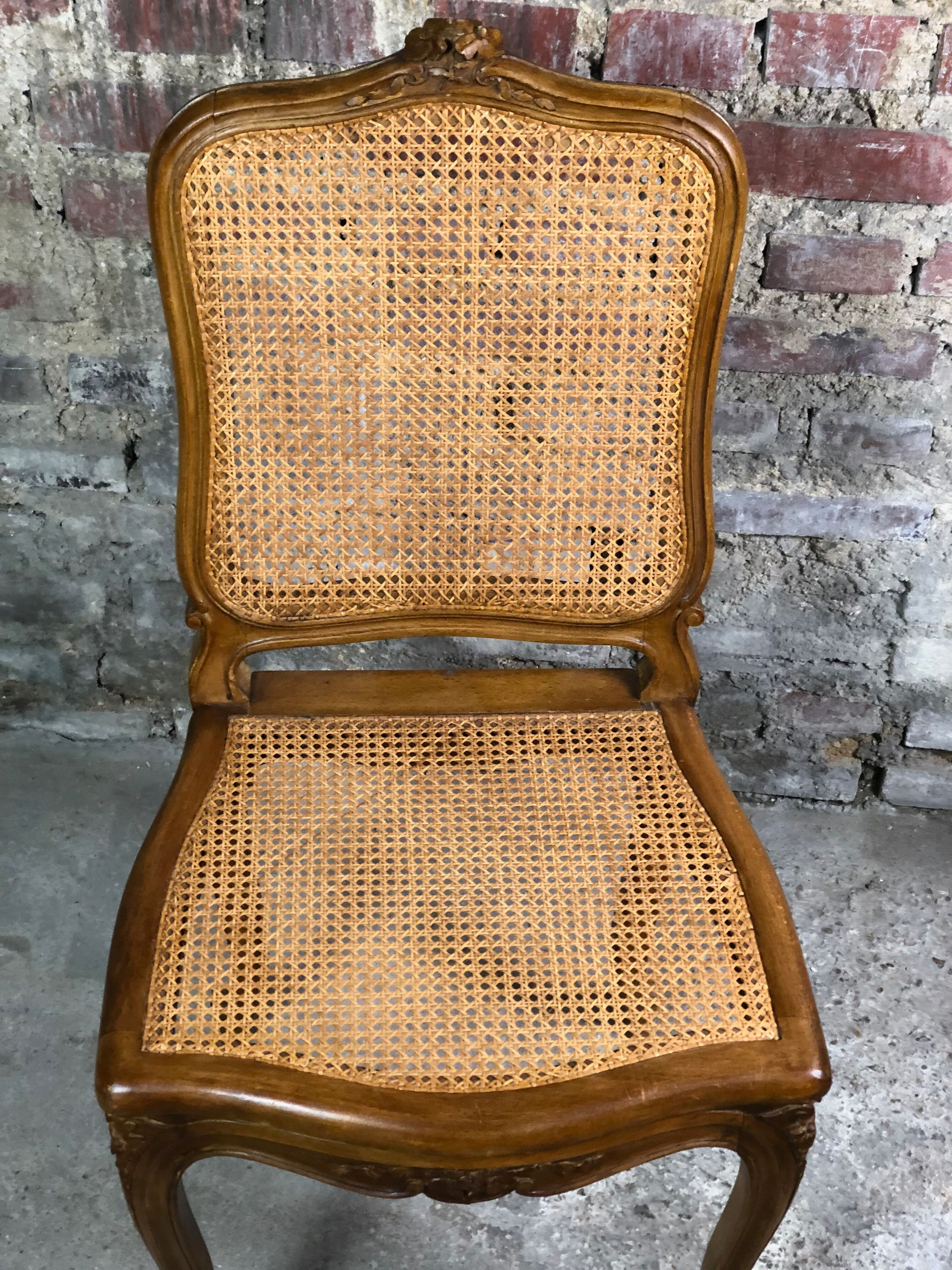 Chairs (lot of 6) Louis XV style in solid walnut caned 1940