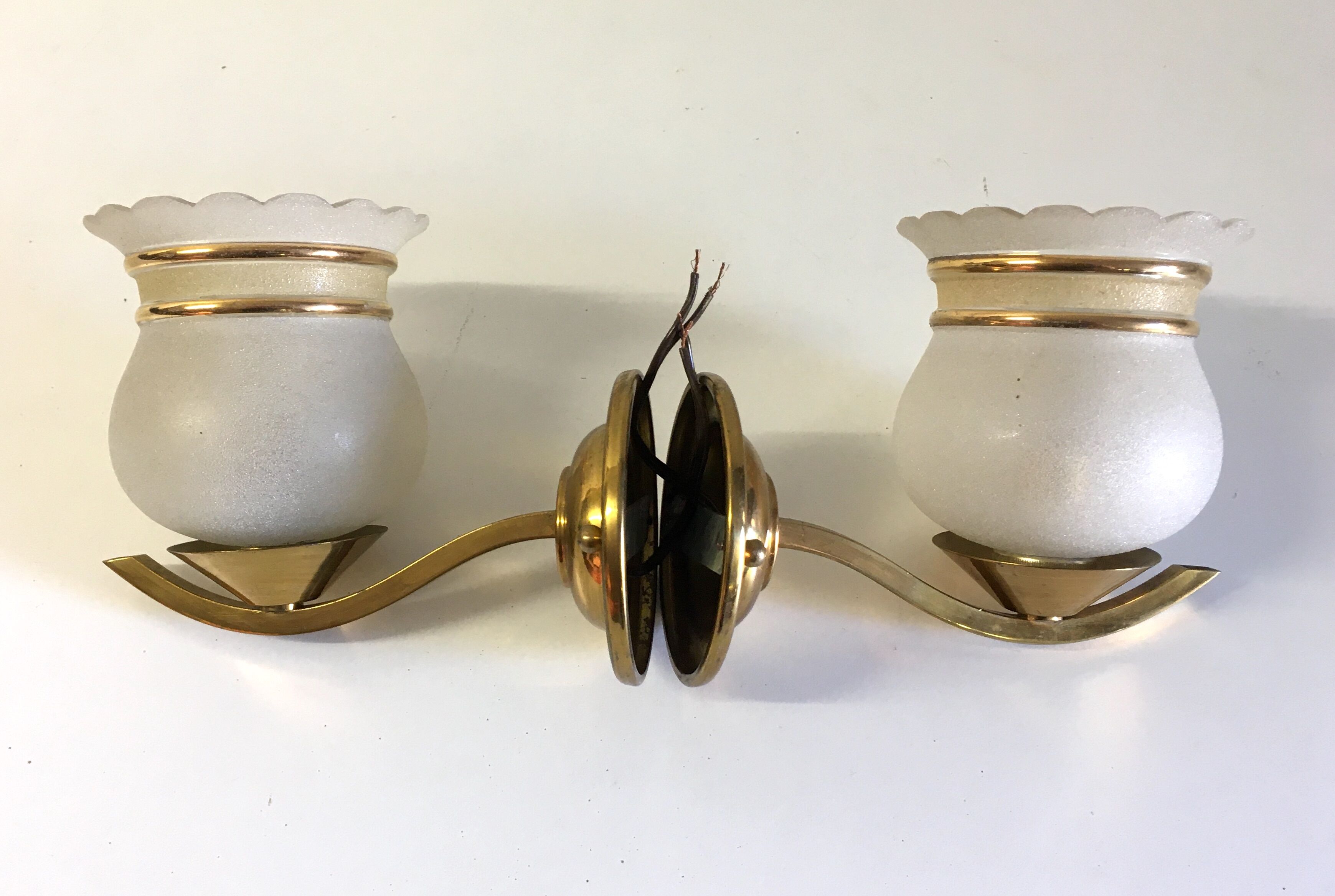 Pair of brass and granite glass sconces - 60s
