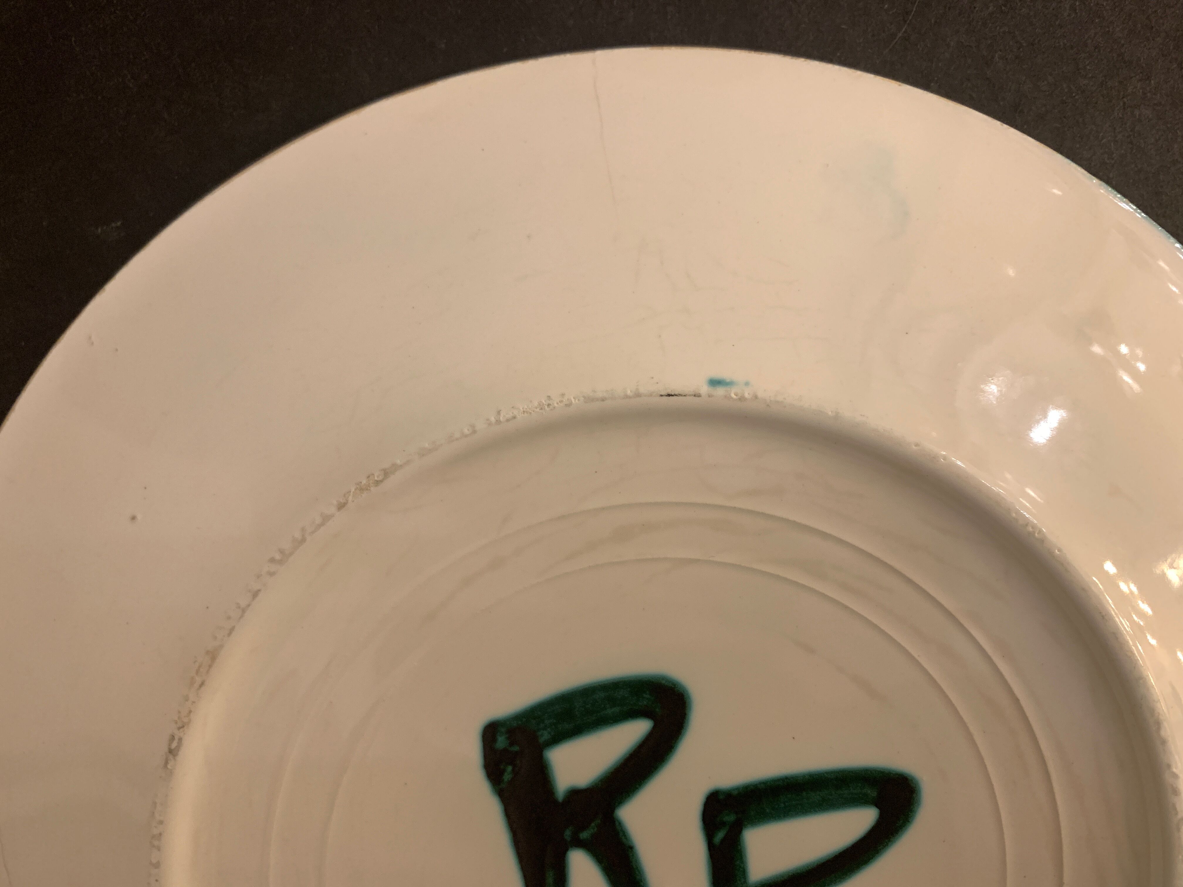 Flat glazed ceramic plate by Robert Picault, Vallauris 1960