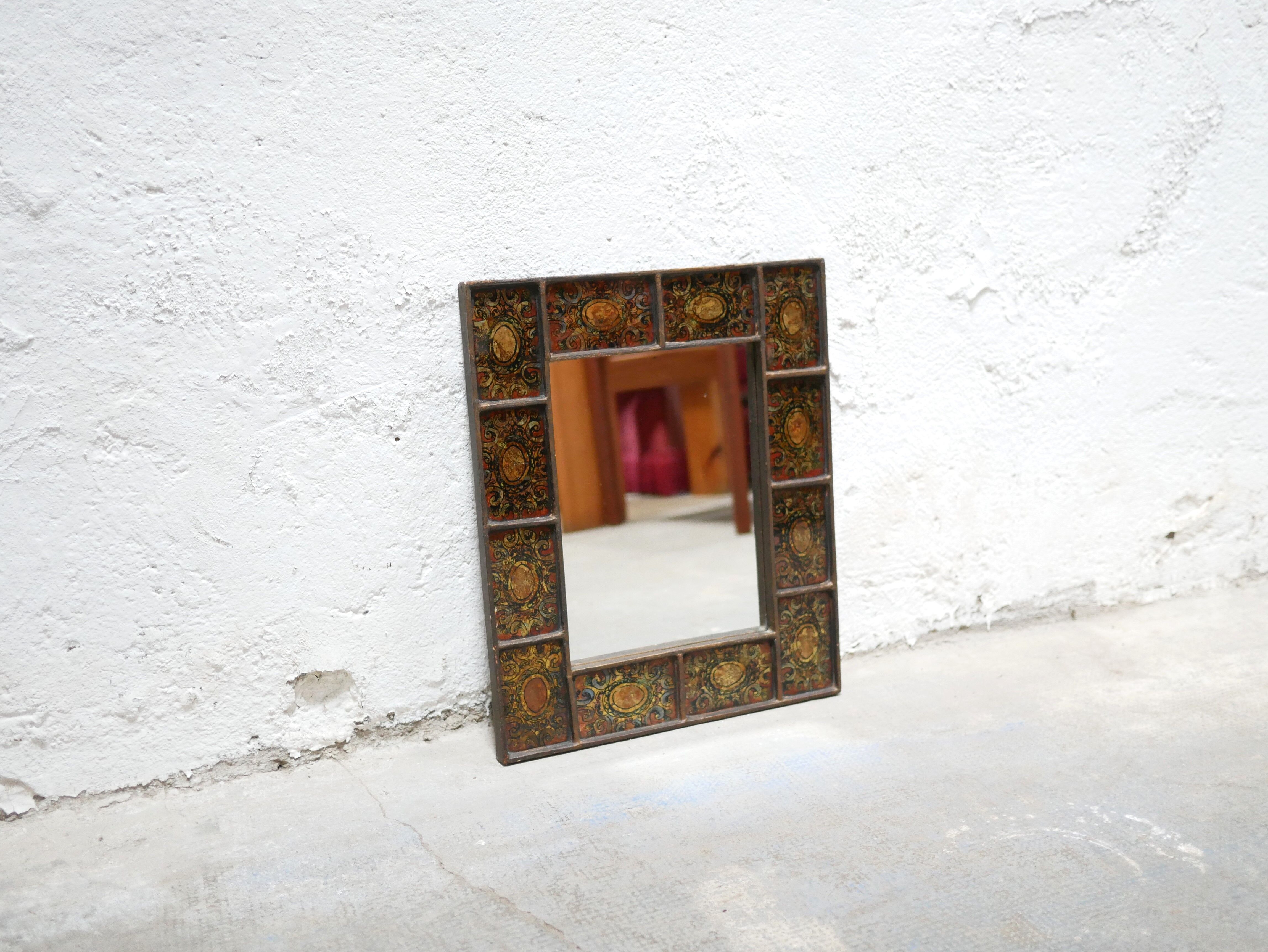 Vintage hand-painted wooden mirror