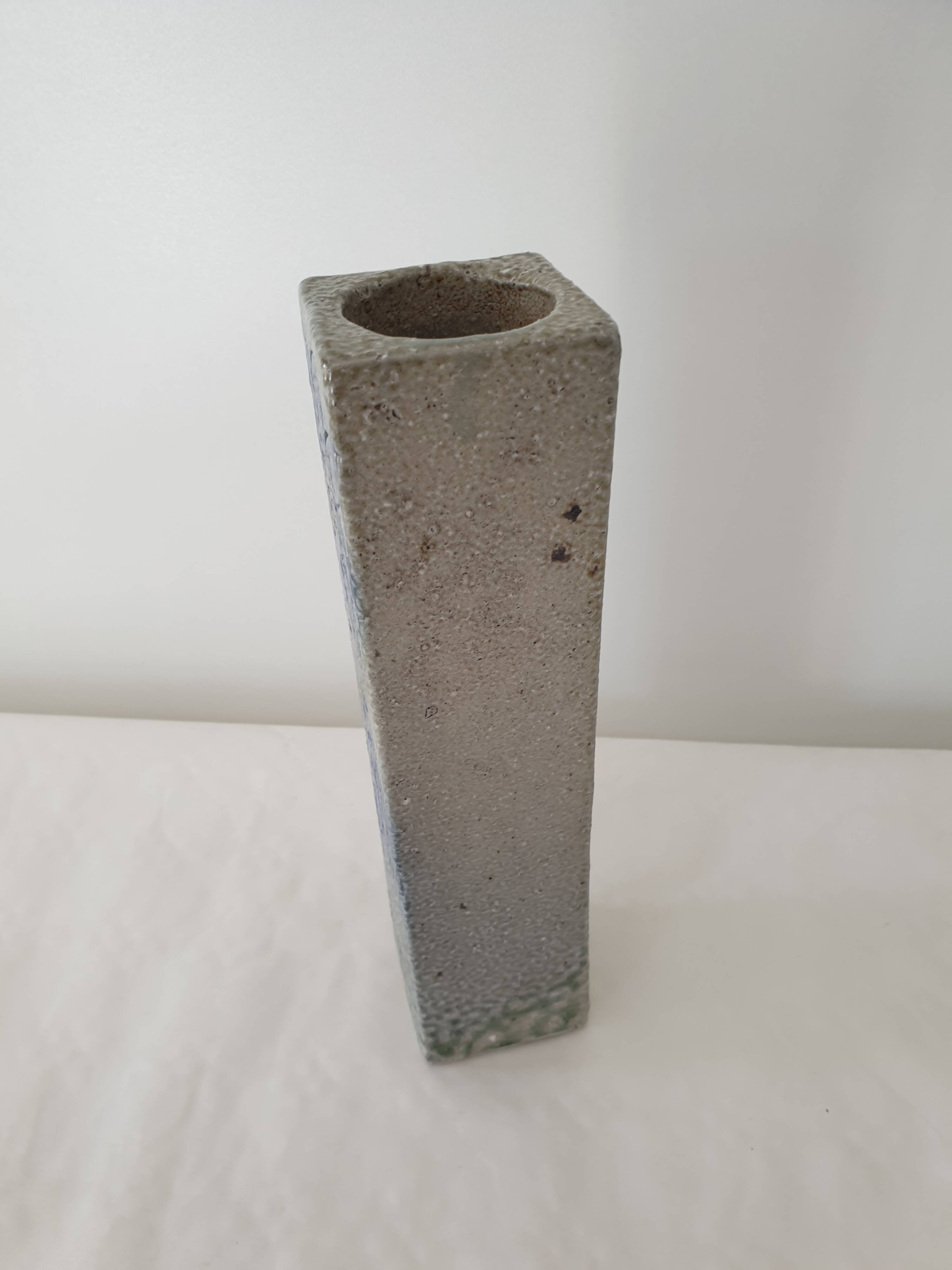 Square stoneware ceramic vase signed Jean Claude Monange