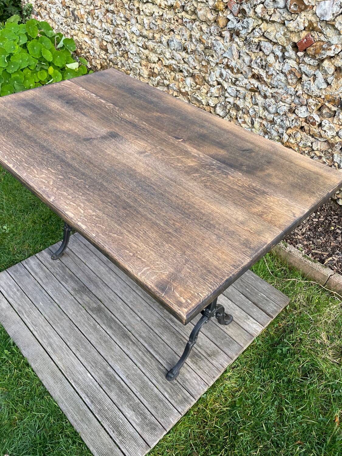 Vintage bistro table with solid oak top