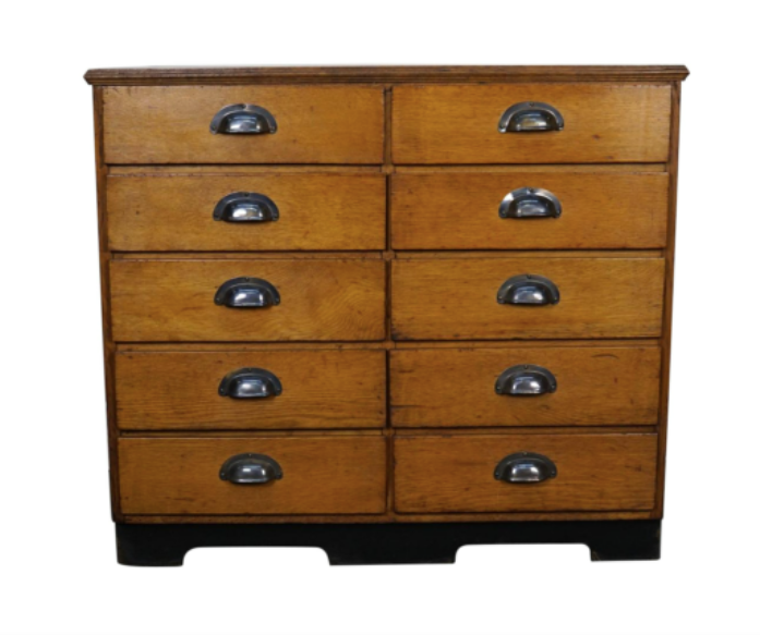 Apothecary cabinet or bank of drawers in oak and German pine mid-twentieth century