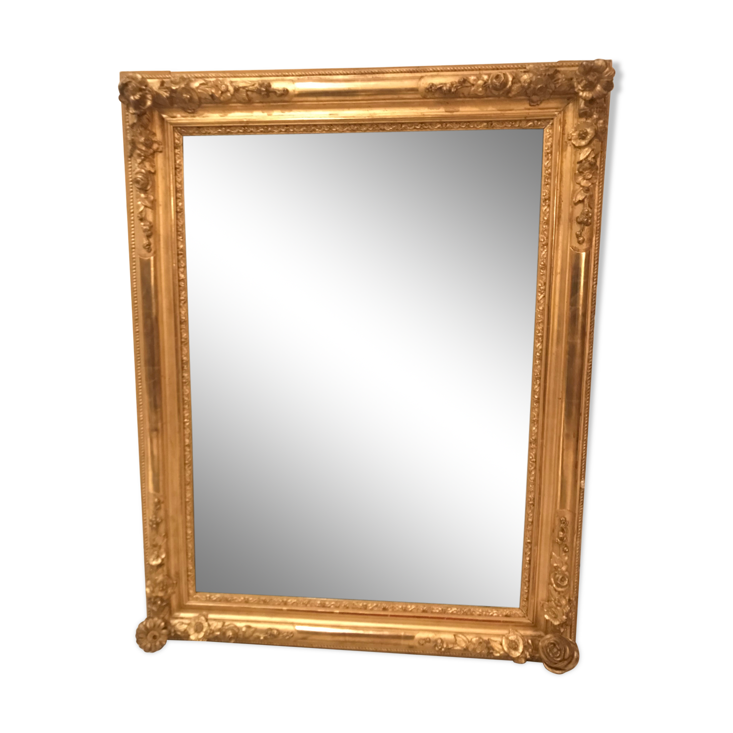 Miroir Louis XV à la feuille d’or d’origine 19eme 61x83cm