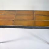 Coffee table signed Roger Capron, steel and ceramic, bird motif