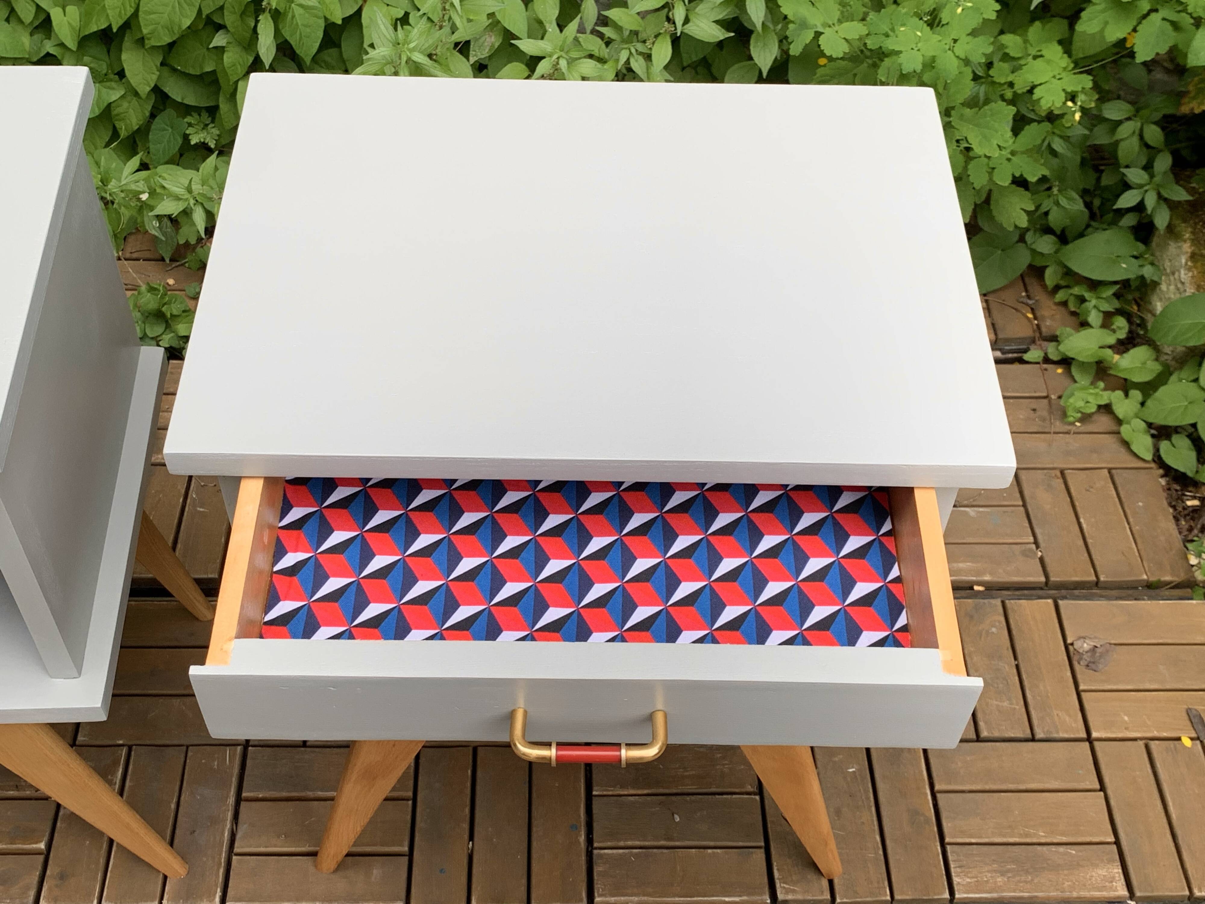 Pair of vintage 1950s compass foot bedside tables