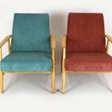 Restored Mid-Century Pink & Turquoise Beech Armchairs, 1960s, Set of 2