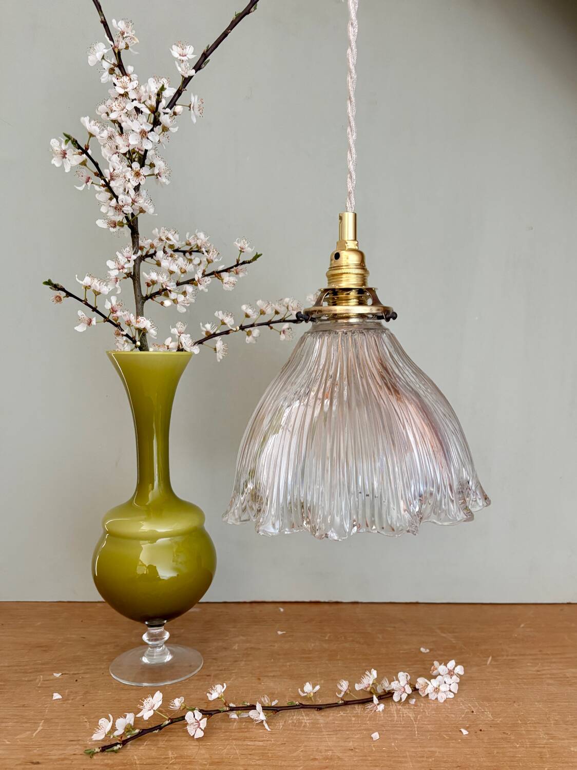 Vintage holophane glass lampshade pendant light