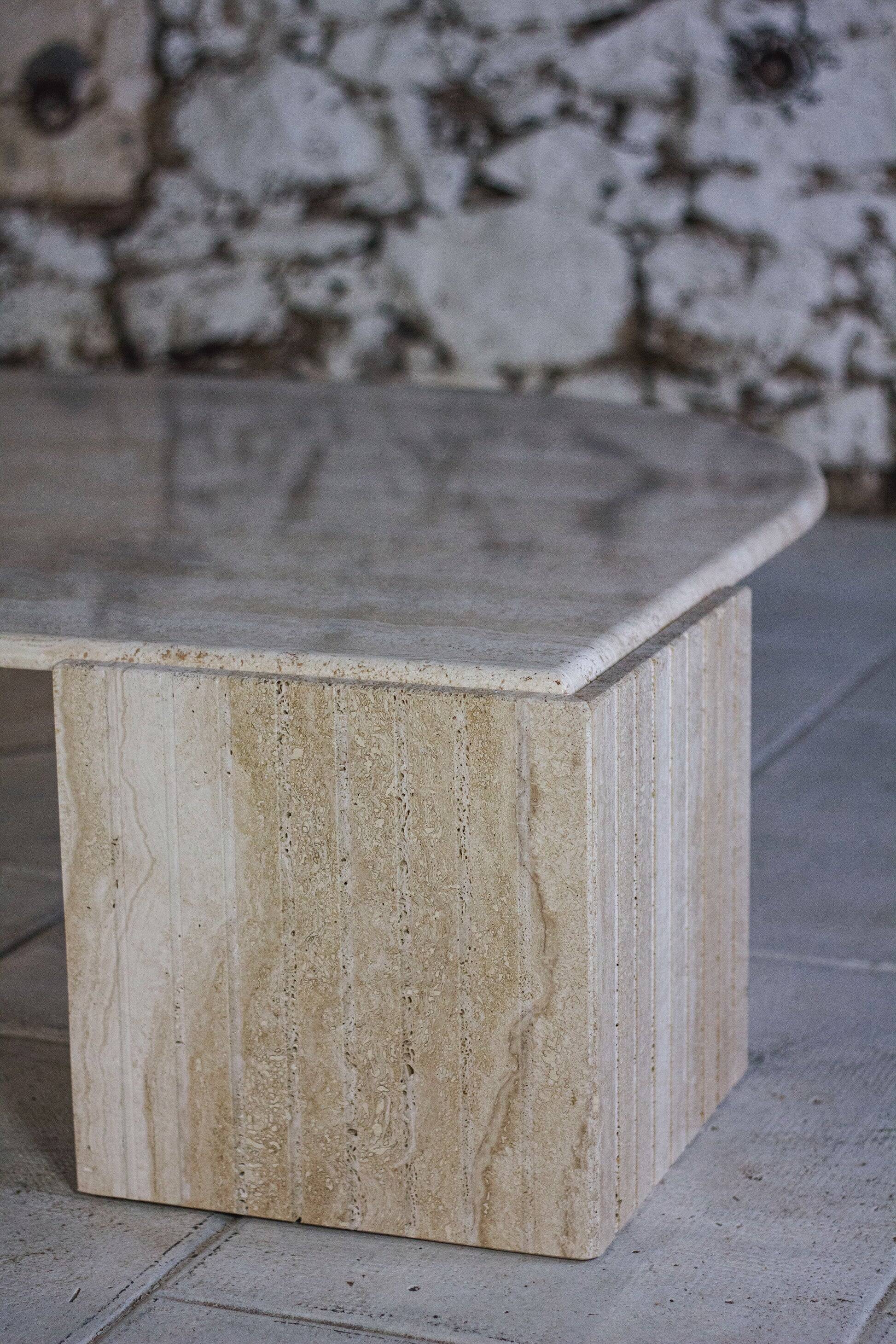Travertine coffee table "Eye" or "drop" by Roche Bobois, 1980