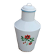 Pichet à eau émaillé blanc en métal — années 1950, motif floral et couvercle