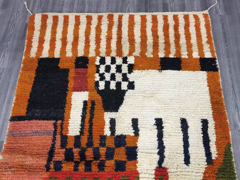 Unique orange Moroccan rug, 150/250cm