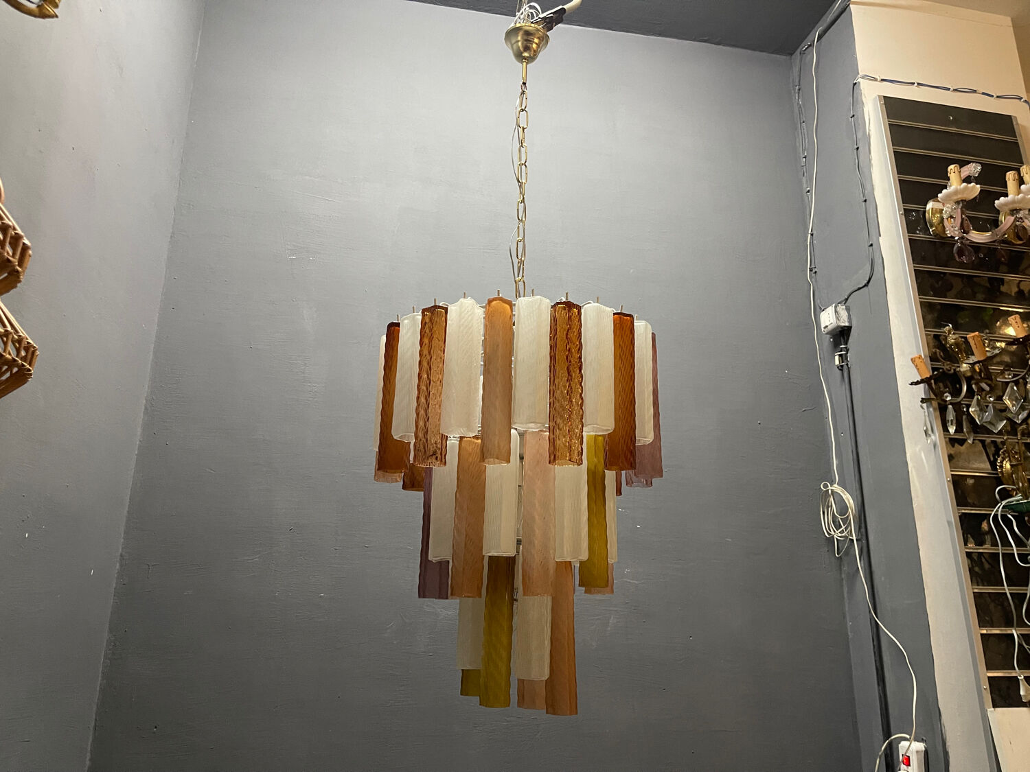 Large Multicolored Murano Glass Tube Chandelier, 1980s