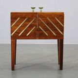 Danish mid-century unfolding sewing box in wood and brass, 1960s
