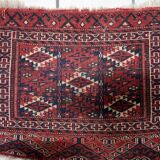 Handmade antique Turkmen Yomud collectible mat rug 40cm x 51cm, 1900s