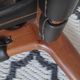 chair wooden structure and sitting with braiding of black skai strips