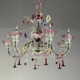 Venetian chandelier in multicolored Murano glass, 6 light arms circa 1920