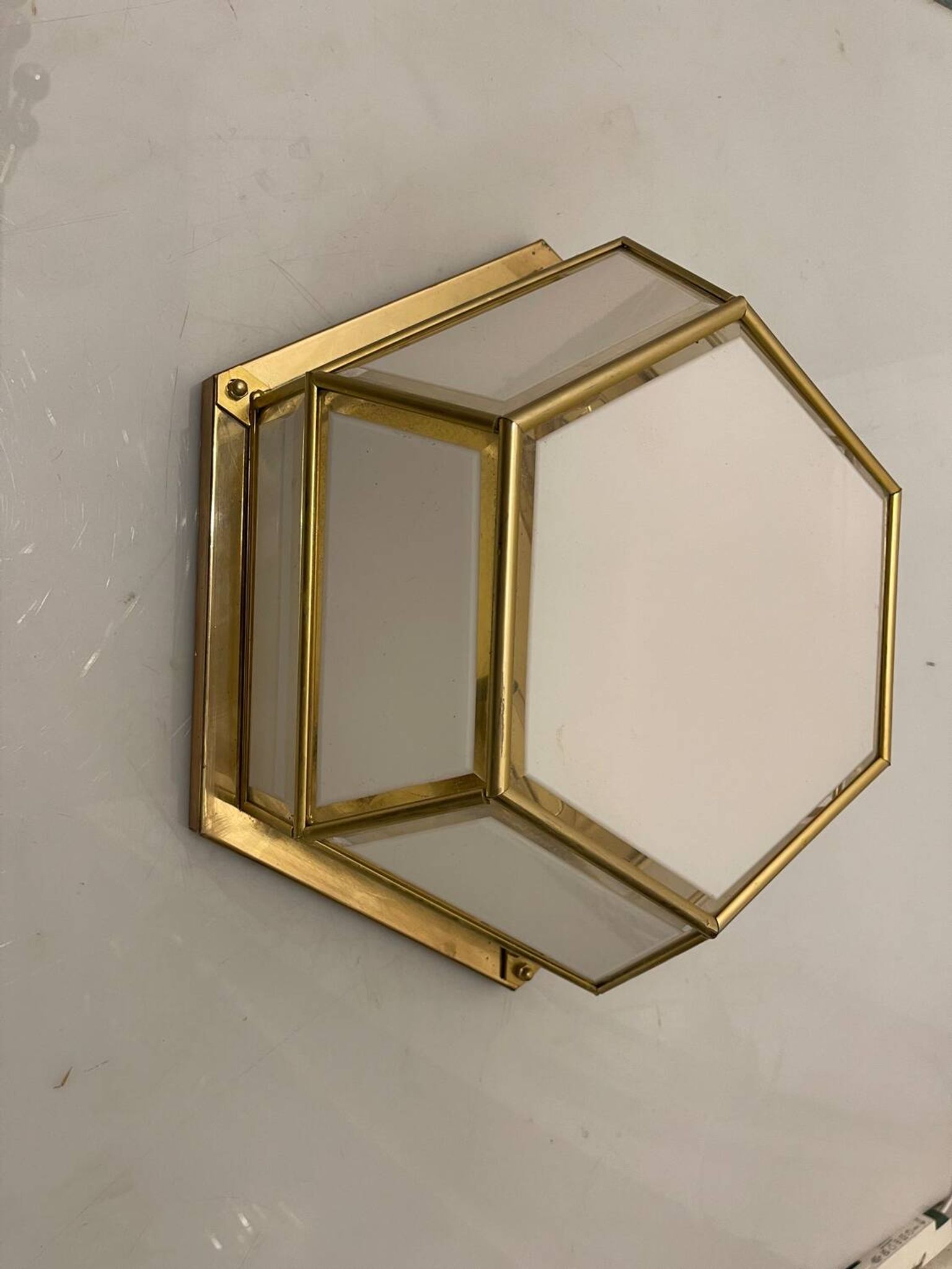 Hexagonal Brass Glass Sconces Set of 2