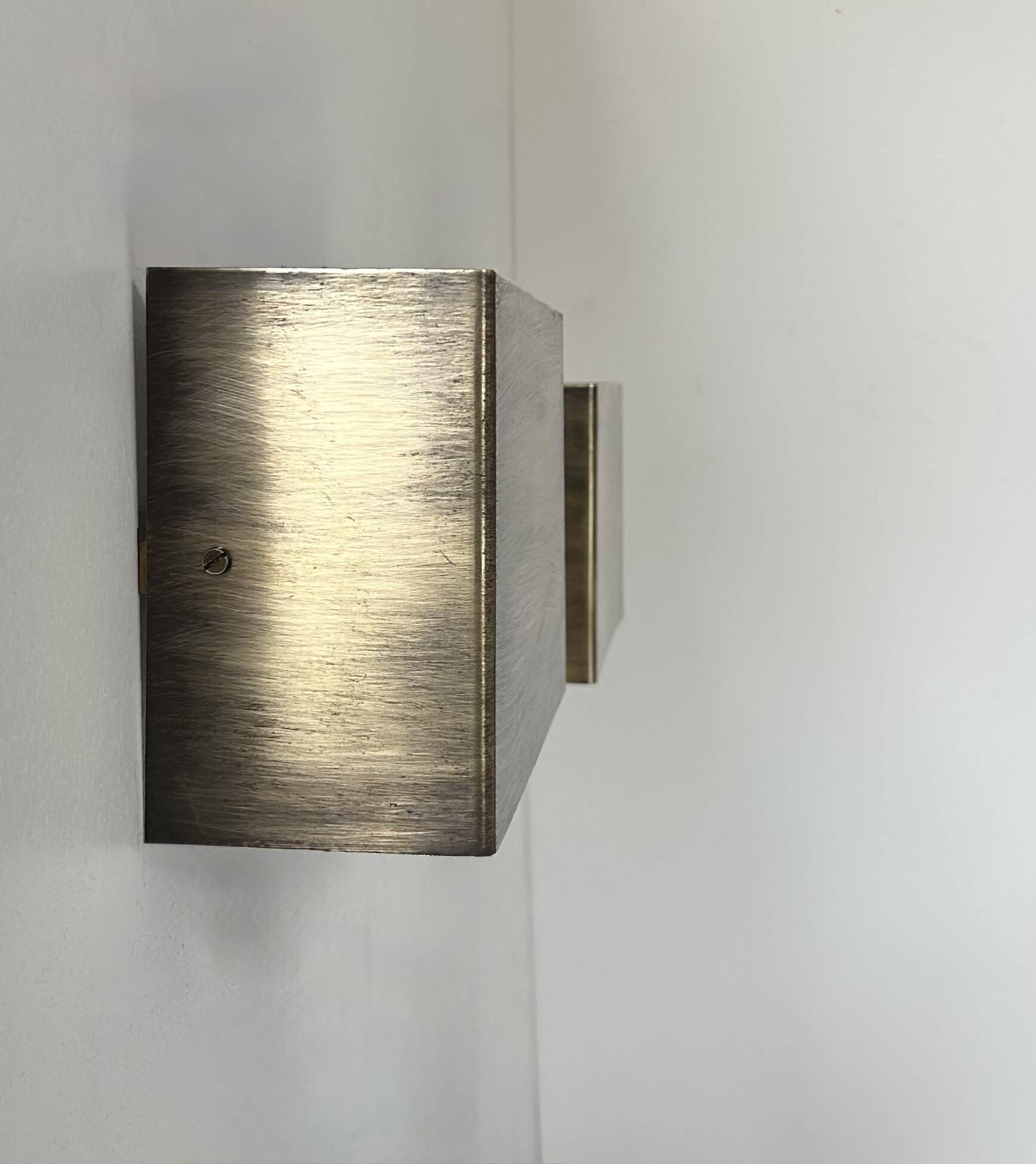 Pair of vintage wall lights, patinated brushed brass, France, 1970