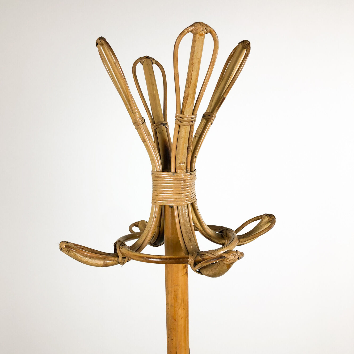 Vintage rattan and bamboo coat rack stand