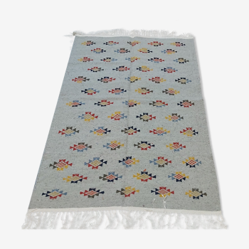 Tapis gris à motifs multicolore fait main en pure laine 180x117cm