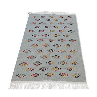 Tapis gris à motifs multicolore fait main en pure laine 180x117cm
