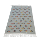 Tapis gris à motifs multicolore fait main en pure laine 180x117cm