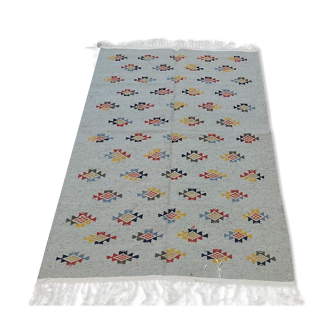 Tapis gris à motifs multicolore fait main en pure laine 180x117cm