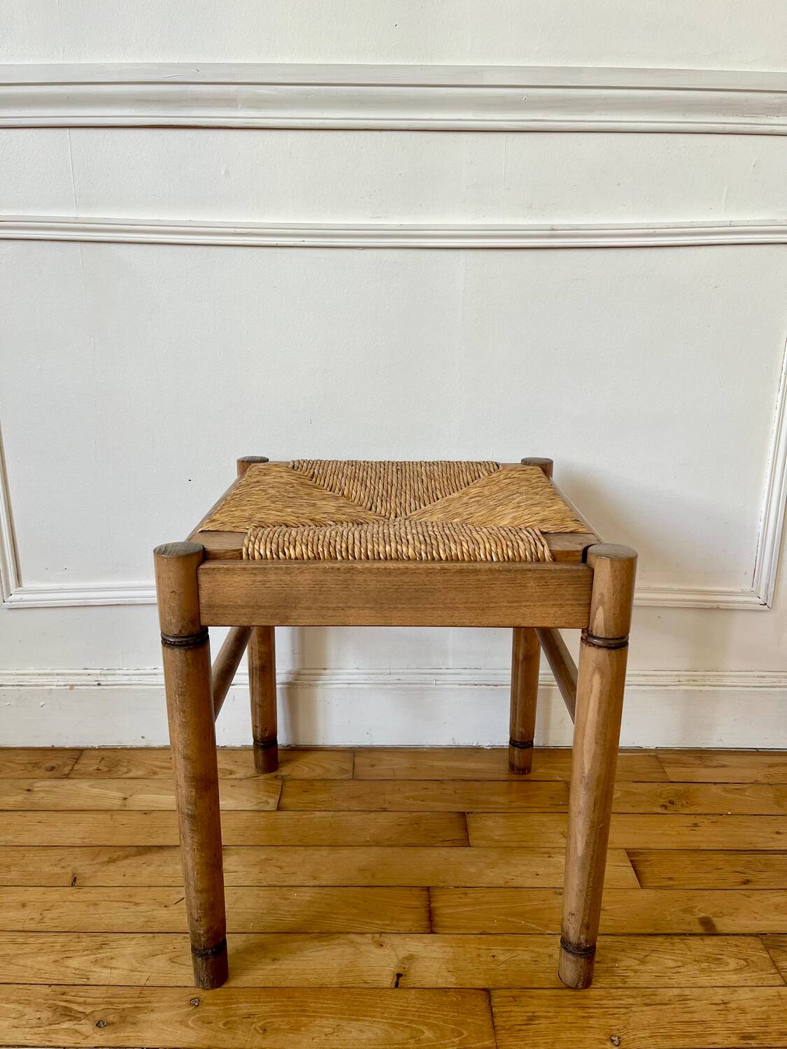 Straw and old wood stool