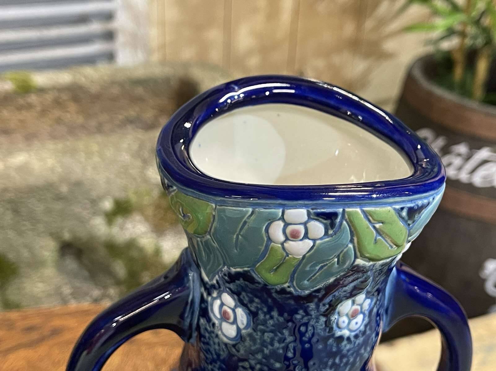 Pair of art deco enameled earthenware vases signed Amphora - Made in Czechoslovakia