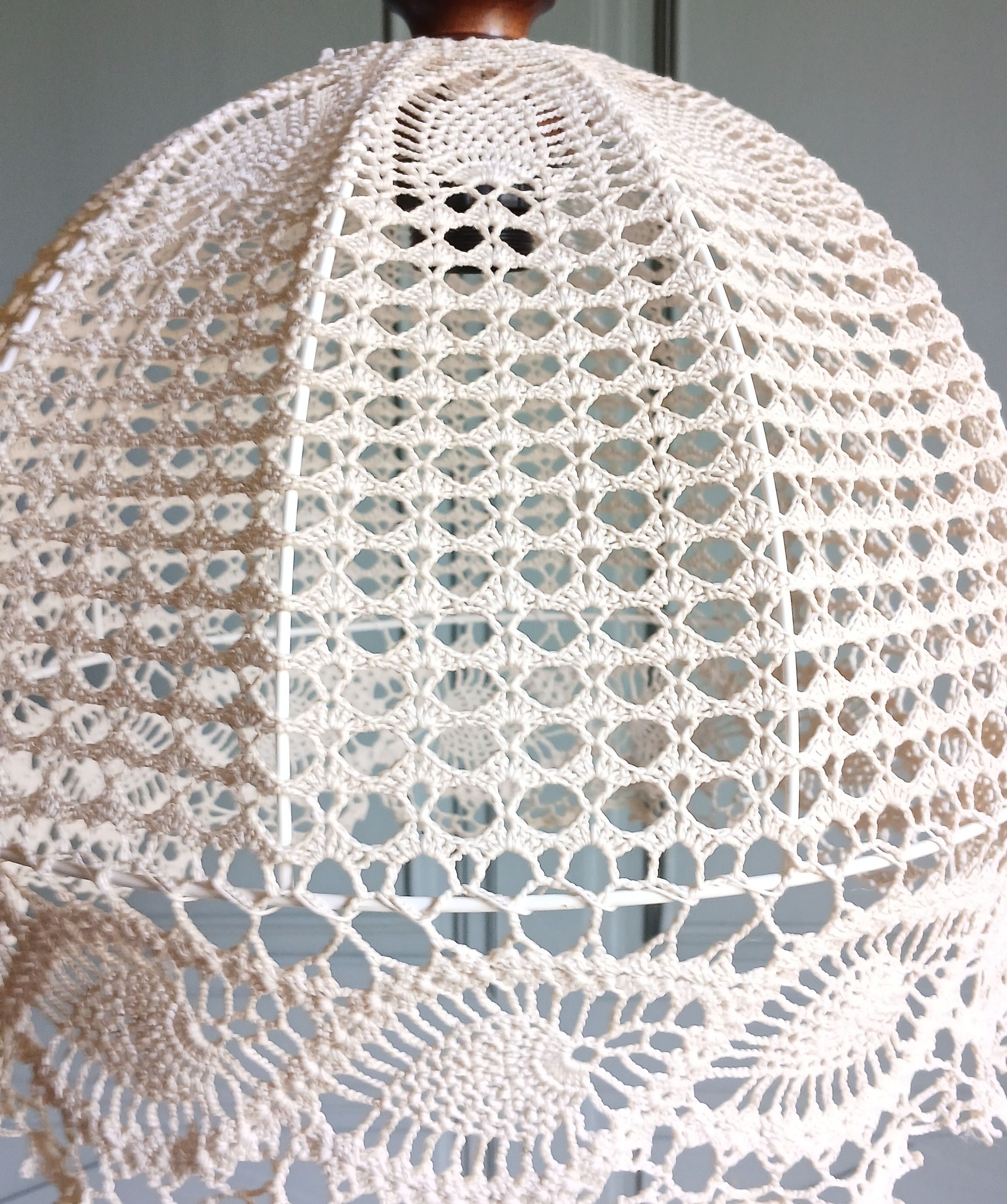 Suspension lampshade with hook and solid wood, Germany circa 1970.