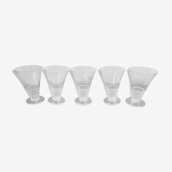 5 Crystal Glasses Lalique France Bourgueil 8.5cm