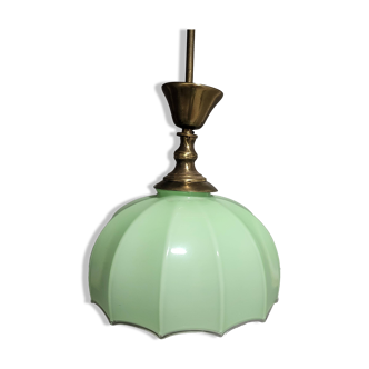 Clichy glass pendant light in soft green opaline from the 1950s