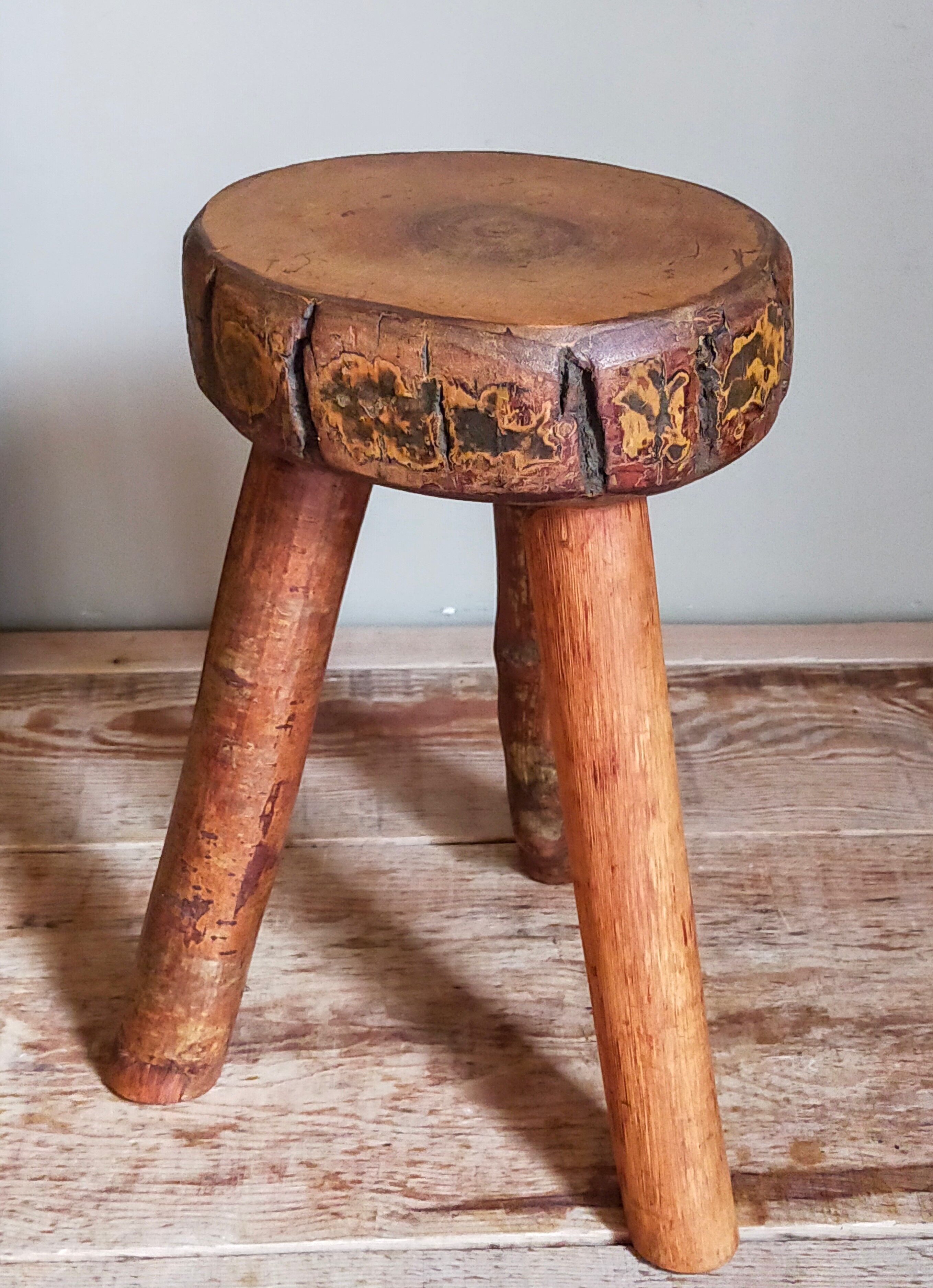 Tripod side stool solid wood Art-popular vintage