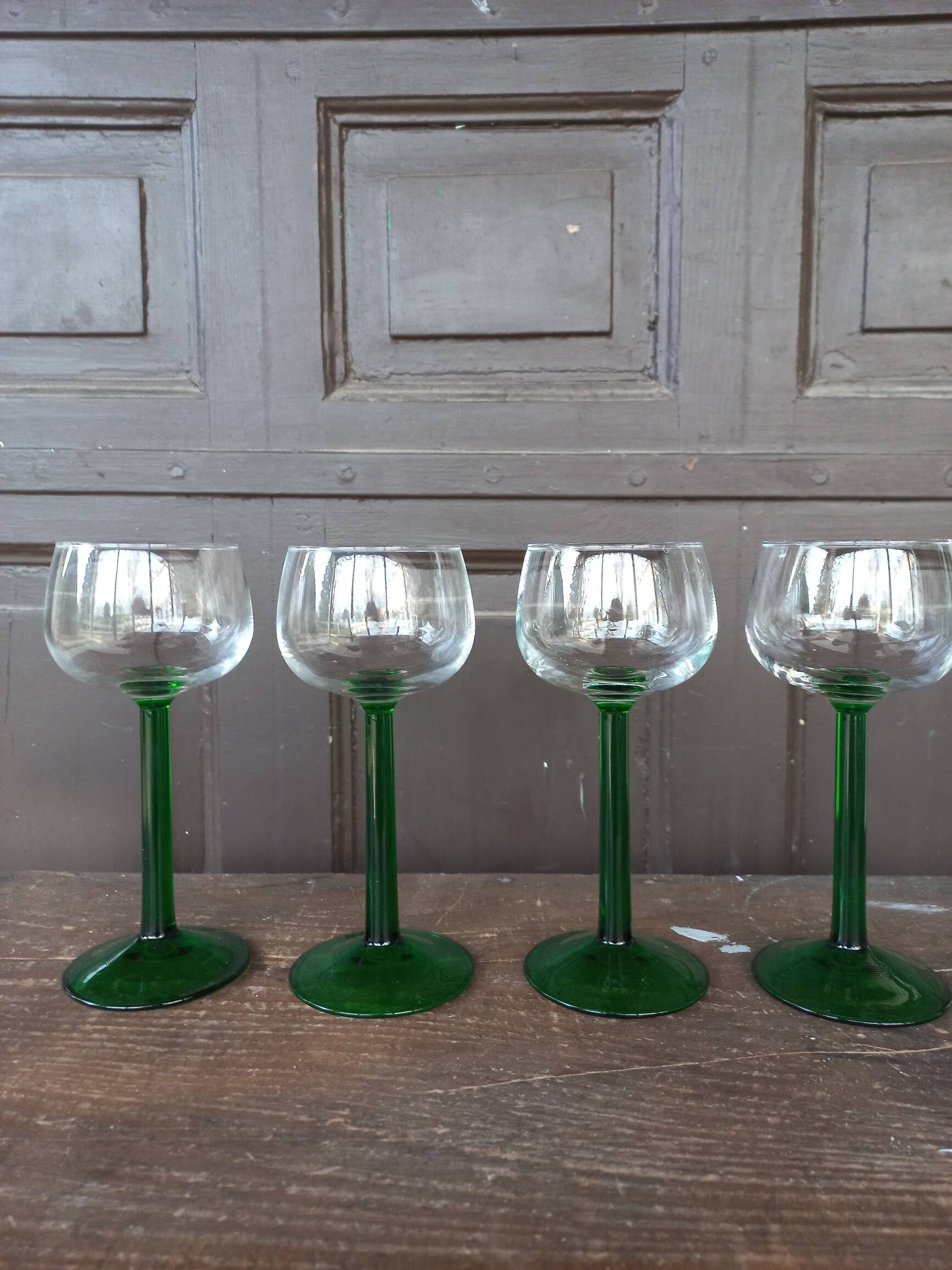 Vintage green-stemmed Alsace wine glasses