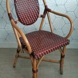Vintage Parisian bistro armchair in rattan/bamboo and woven nylon.
