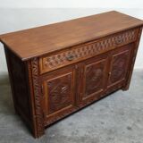 Carved pine sideboard, mountain folk art, 1950s