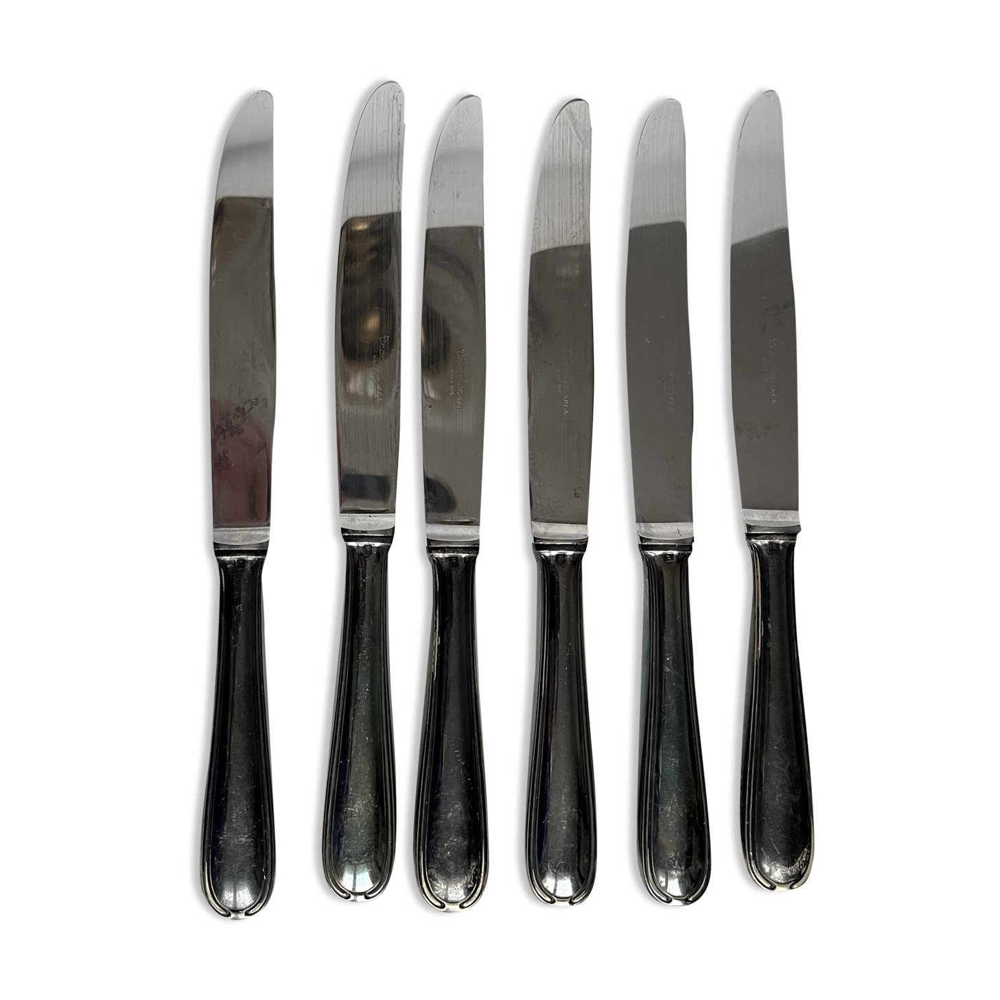 6 silver metal table knives