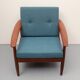 1960s armchair in teak, cushions petrol