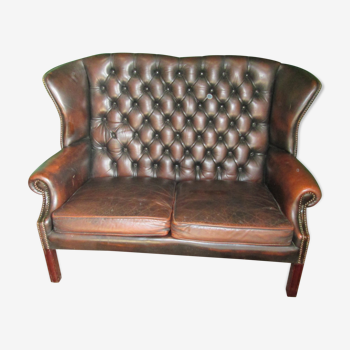 Canapé chesterfield 2 places en cuir