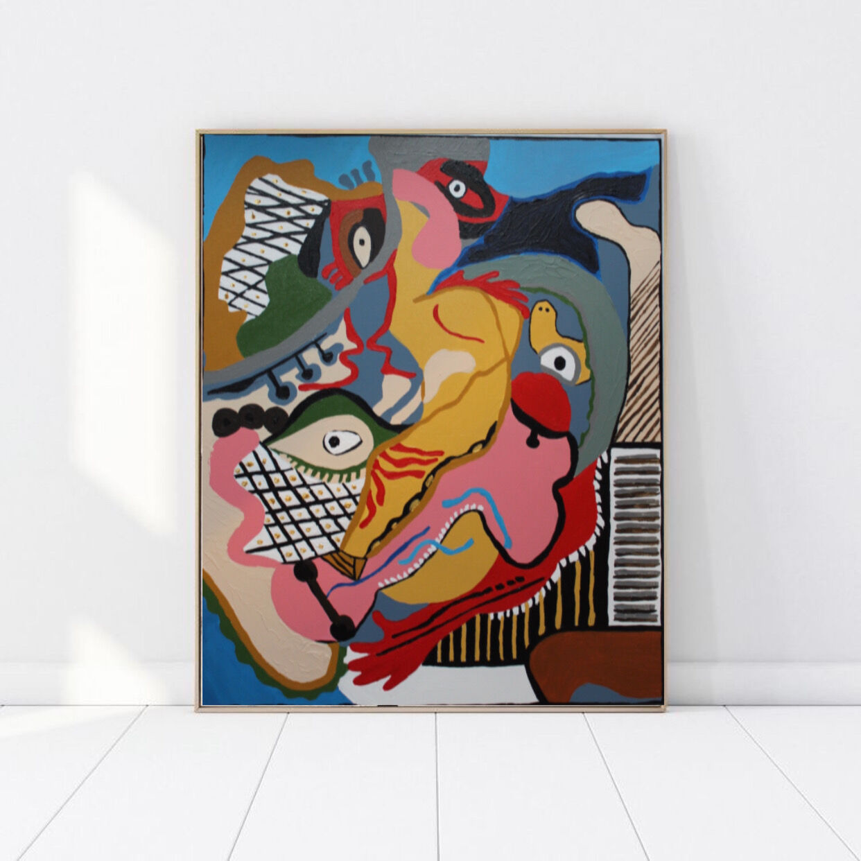 Cubist painting in colored acrylic "Sexual kiss"